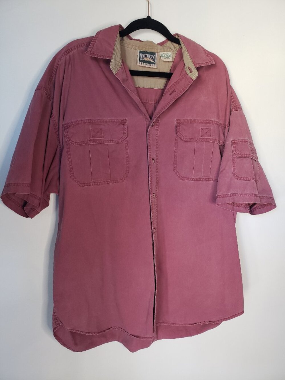 Northern Elements 100% Cotton Super Faded Maroon + Tan Short Sleeve Shirt XL